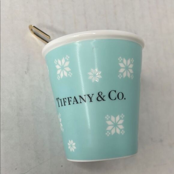 Tiffany & Co. Blue Porcelain Paper Cup Ornament with Gold Clip Hook NEW - Picture 5 of 9